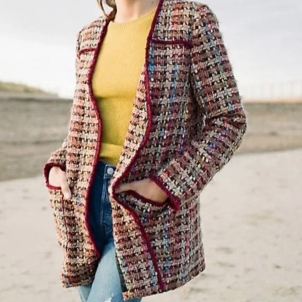 Anthropologie Ett:twa Harlequin Oversized Tweed Longline Jacket Size Large